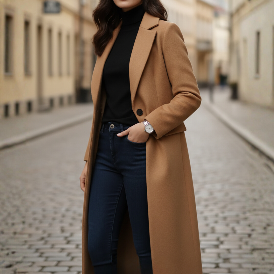 Damen Lange Elegante Jacke aus Stoff | Vestea