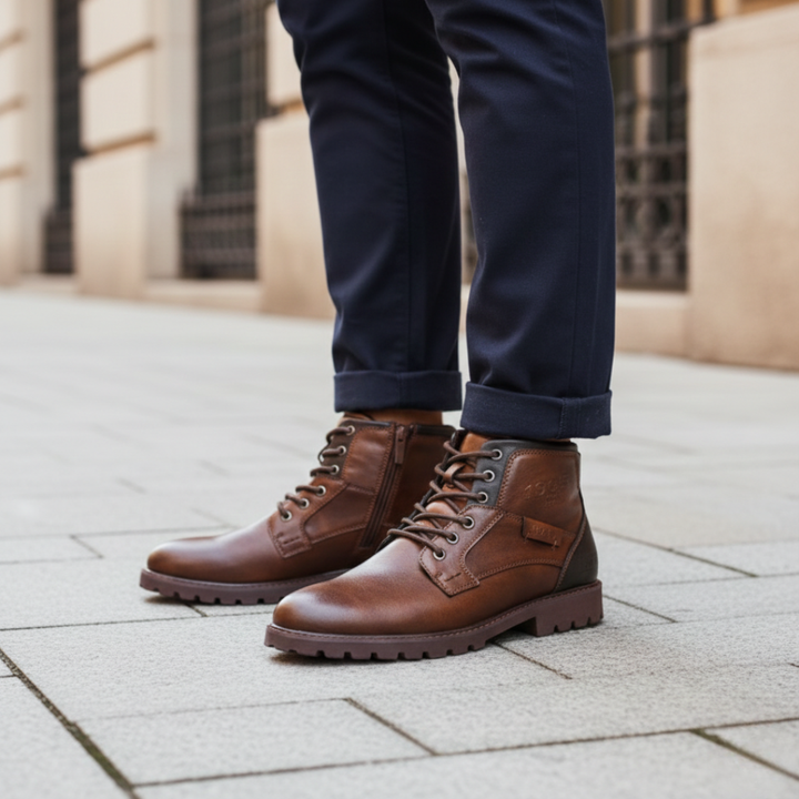 Bottes de randonnée en cuir à lacets avec fermeture éclair latérale orthopédique pour hommes