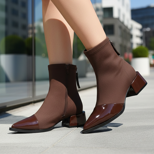 Ankle Boots Orthopedic Pointed Toe Block Heel Patent Womens
