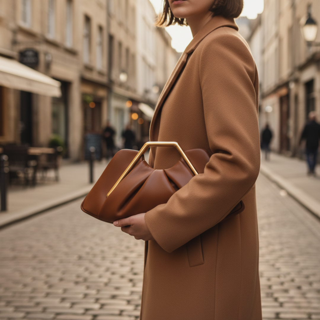 Damen Tasche mit Goldhenkel aus Kunstleder | Vestea