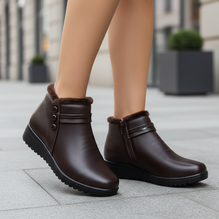 Women Orthopedic Synthetic Leather Fur Wedge Boots