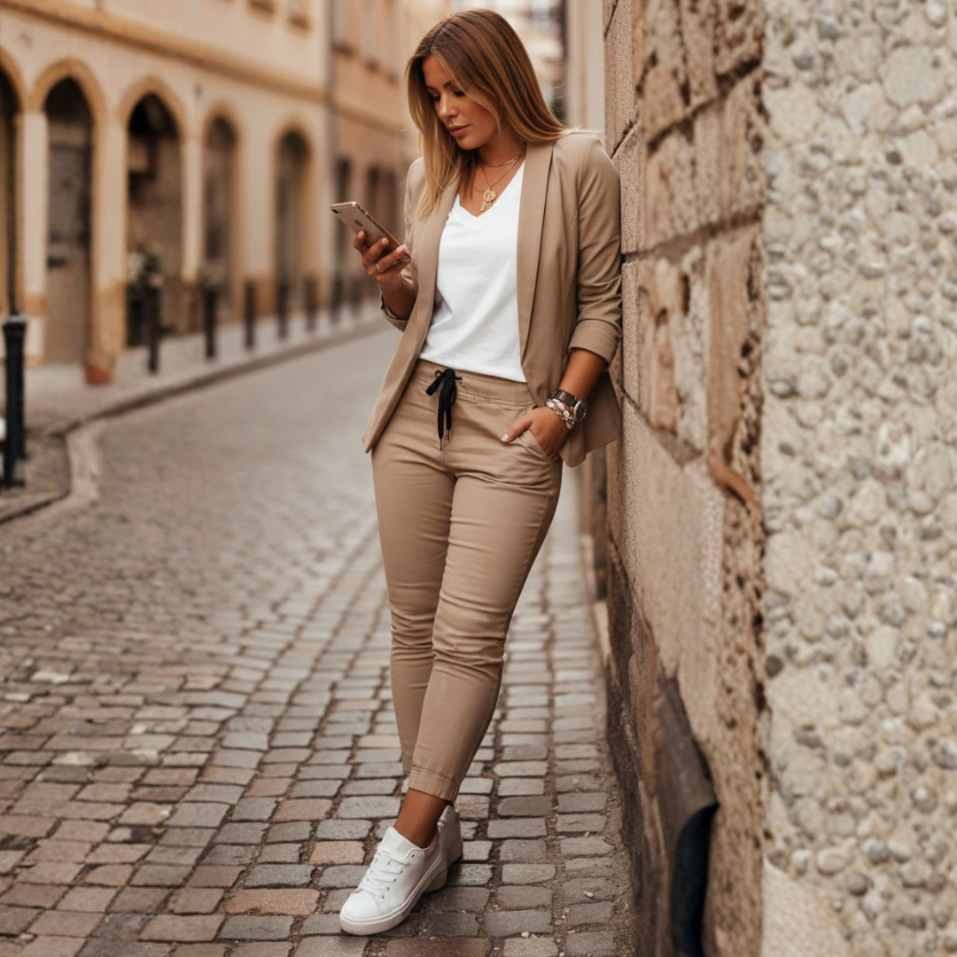 Ensemble Veste et Pantalon de Jogging Femme Devant Ouvert Manches Froncées