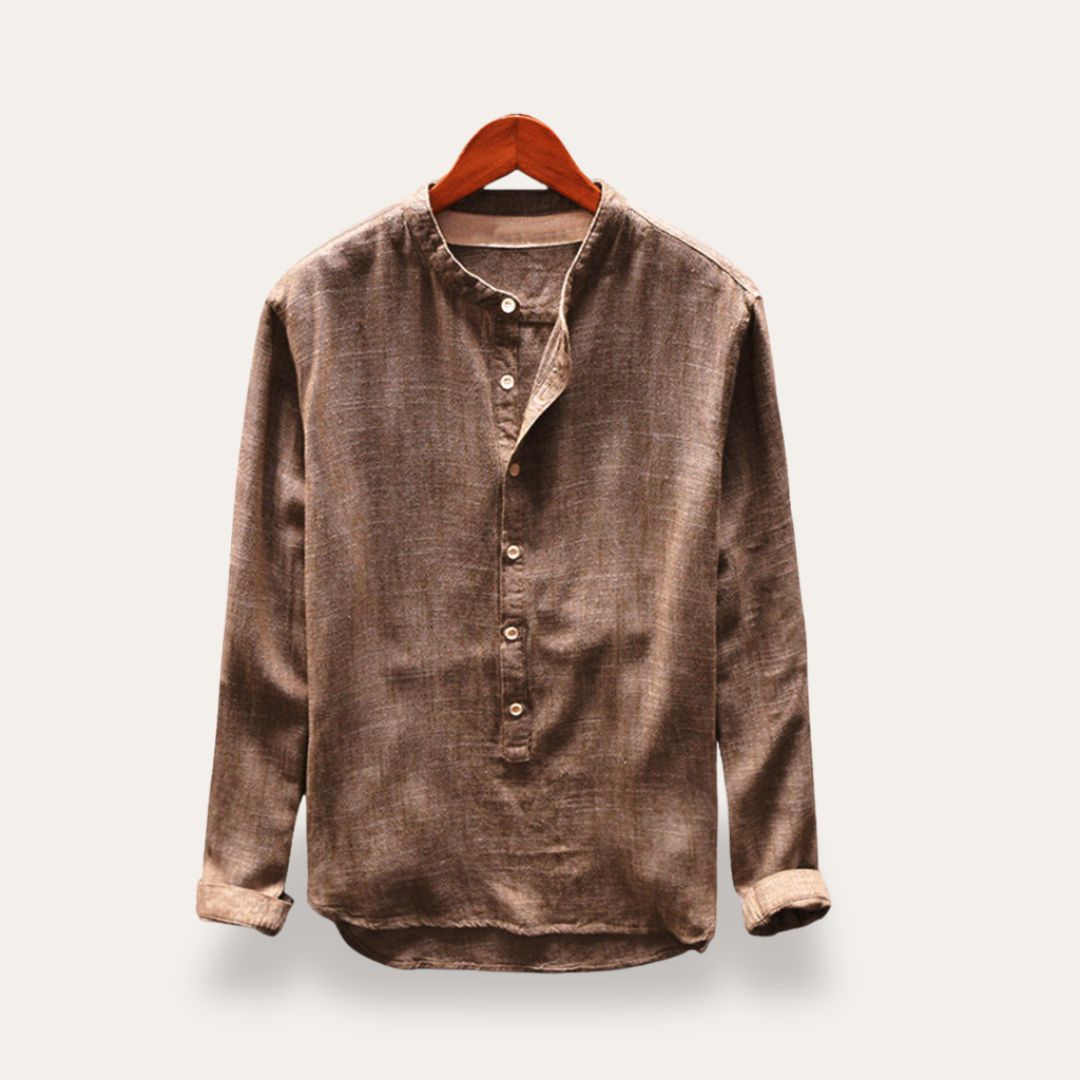 Men's Casual Linen Stand-Collar Shirt | Vestea