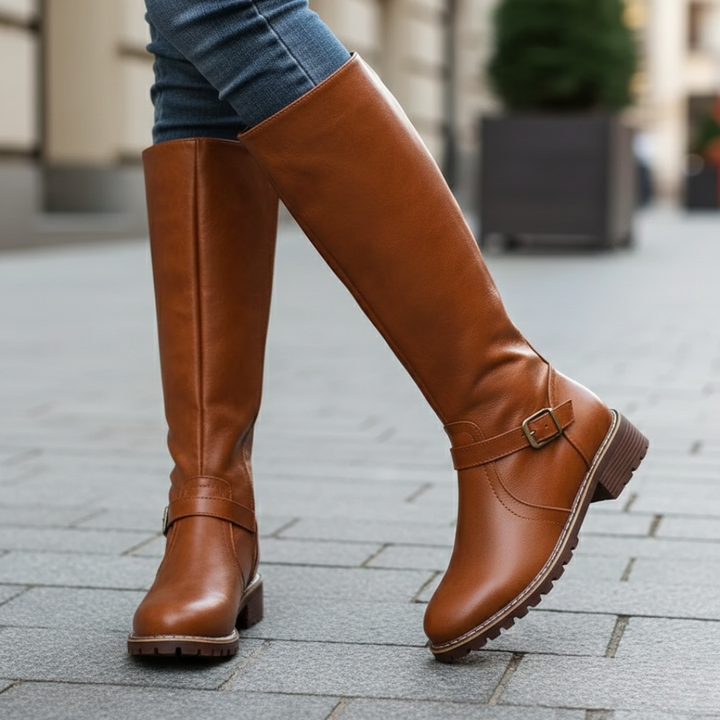 Bottes orthopédiques montantes en cuir avec sangle à boucle pour femmes