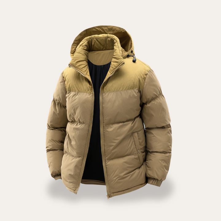 Herren-Pufferjacke mit Kapuze und Farbblock | Vestea