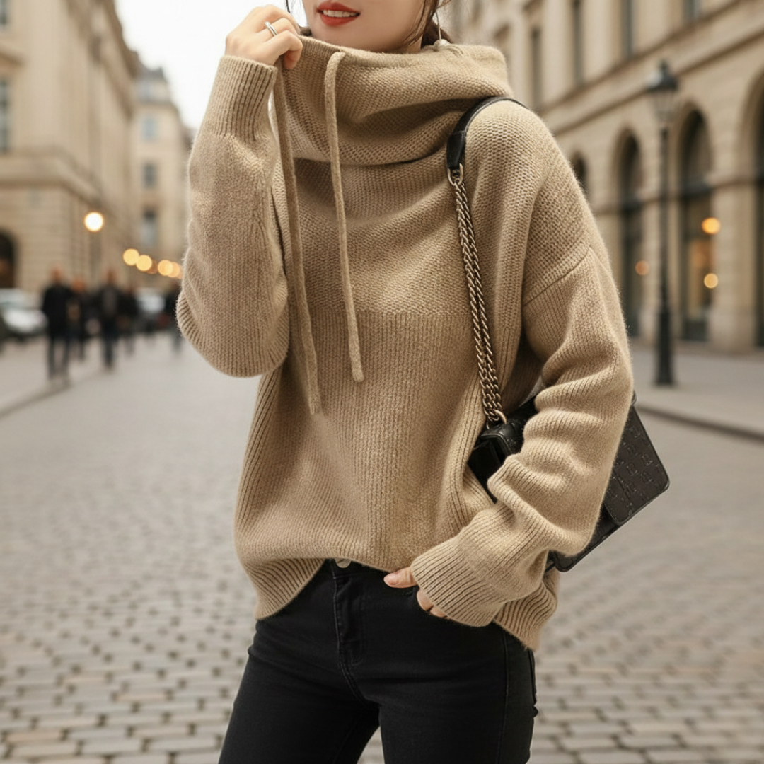 Sudadera con capucha de punto, con cordón, acanalada, de gran tamaño para mujer