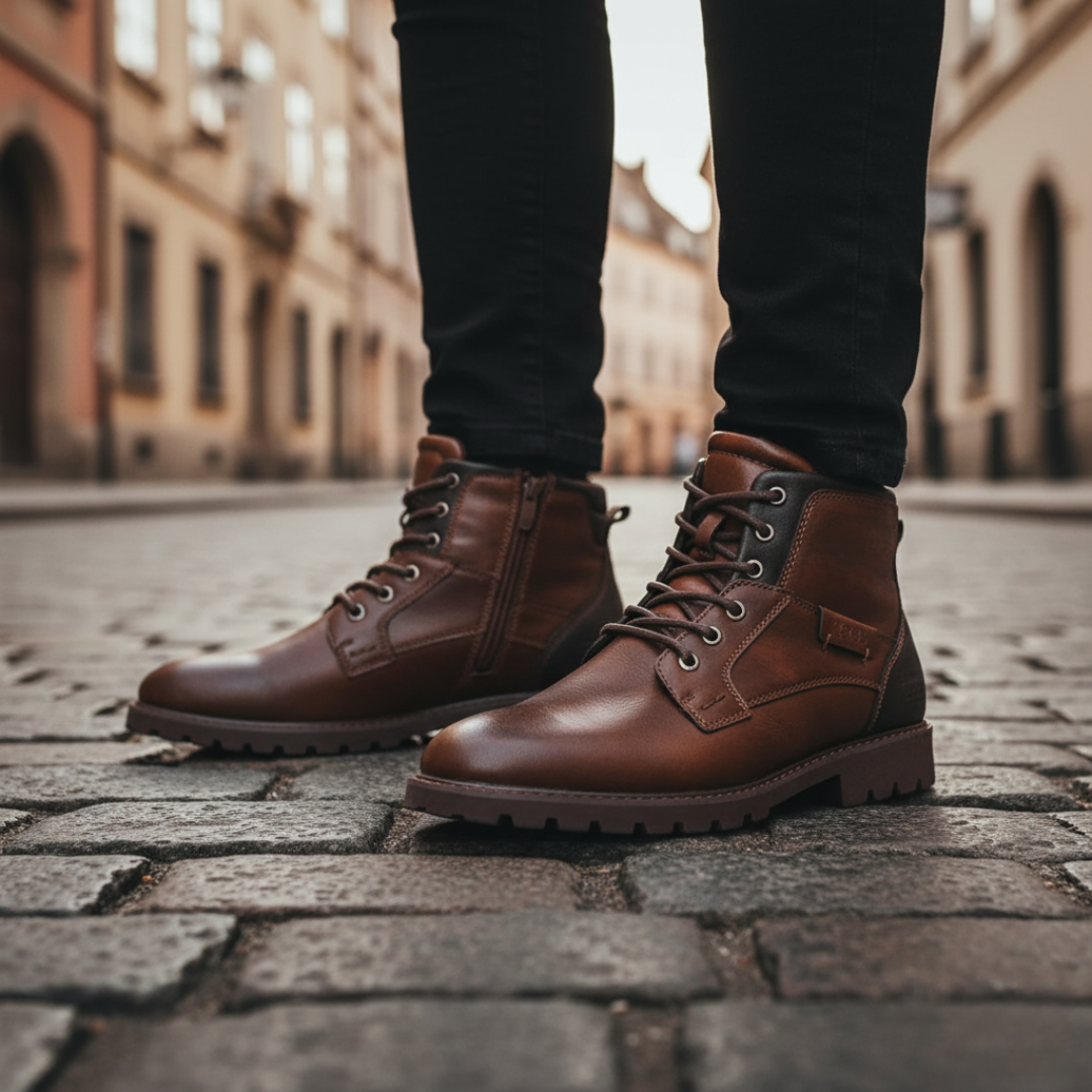 Herren Stiefeletten aus Kunstleder mit Reißverschluss und Schnürung | Vestea