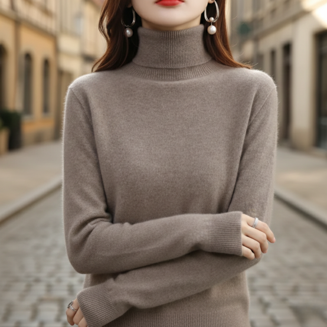 Pull à col roulé en maille à manches longues pour femme