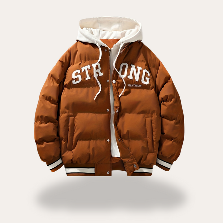 Herren-Pufferjacke im Varsity-Stil mit Kapuze | Vestea