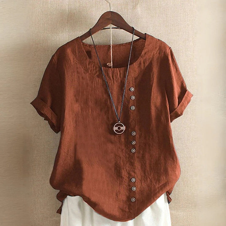 Damen Leinen Baumwolle Kurzarm Bluse | Vestea
