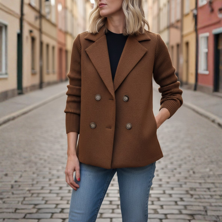 Blazer de Doble Botonadura con Mangas de Punto para Mujer