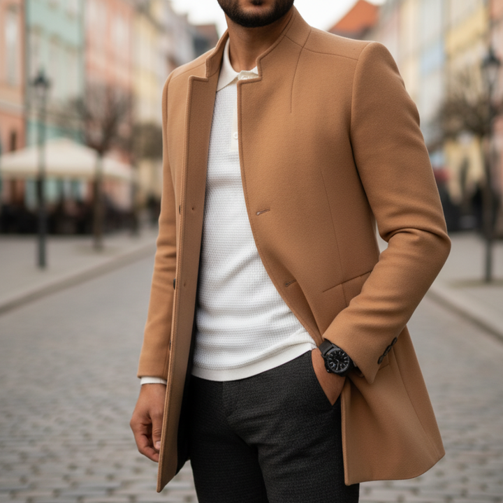 Herren Kurzmantel Stehkragen Slim Fit Wollmantel | Vestea