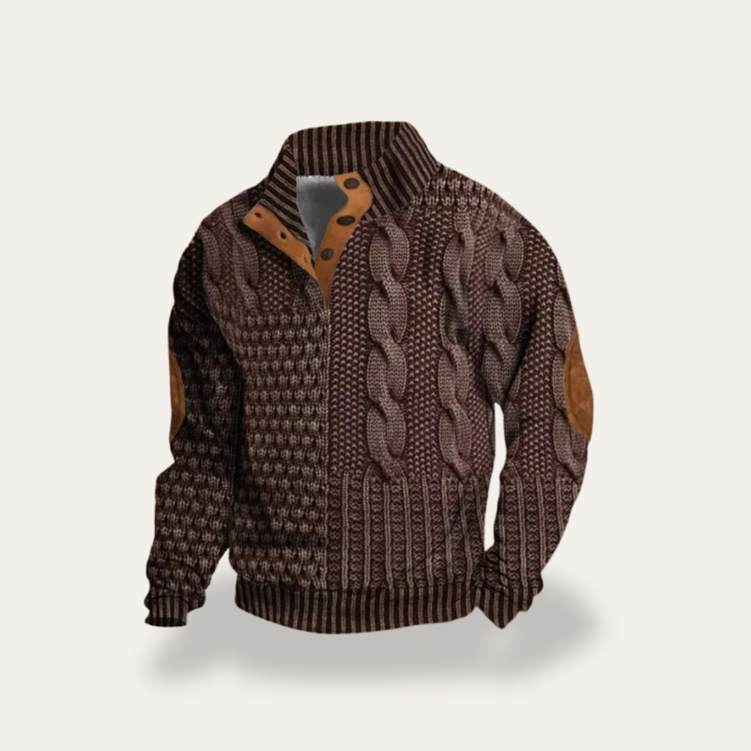 Herren Strickpullover mit Zopfmuster und Stehkragen | Vestea