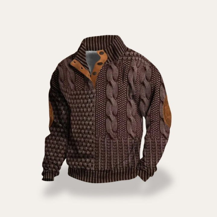 Herren Strickpullover mit Zopfmuster und Stehkragen | Vestea