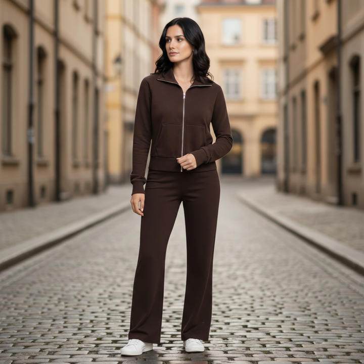 Ensemble détente Veste zippée Pantalon évasé Coupe décontractée Femme