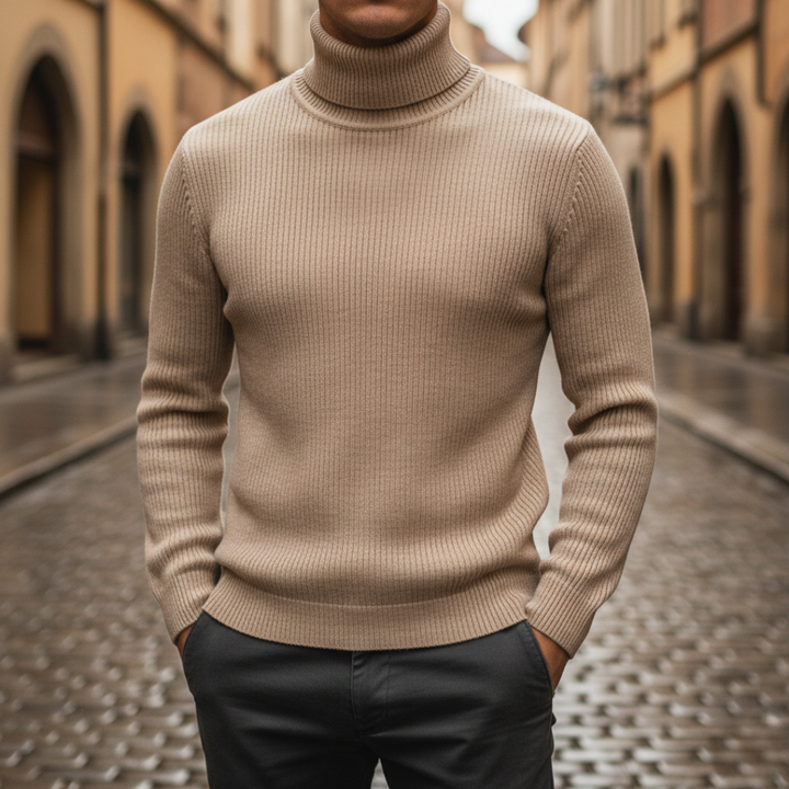 Suéter de cuello alto tejido acanalado para hombre