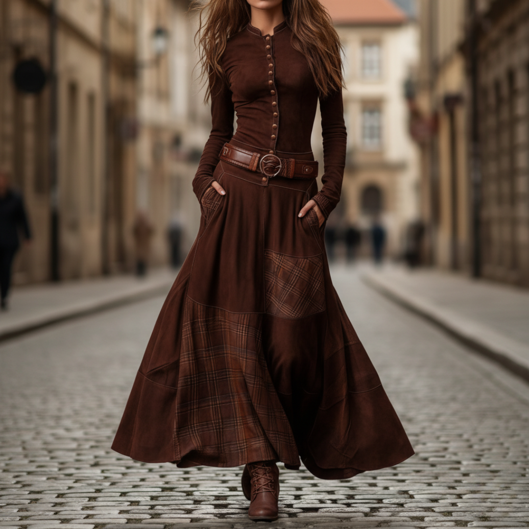 Women’s Long Dress in Mixed Fabric