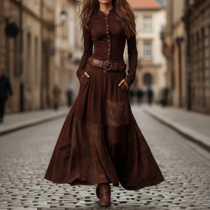 Women’s Long Dress in Mixed Fabric