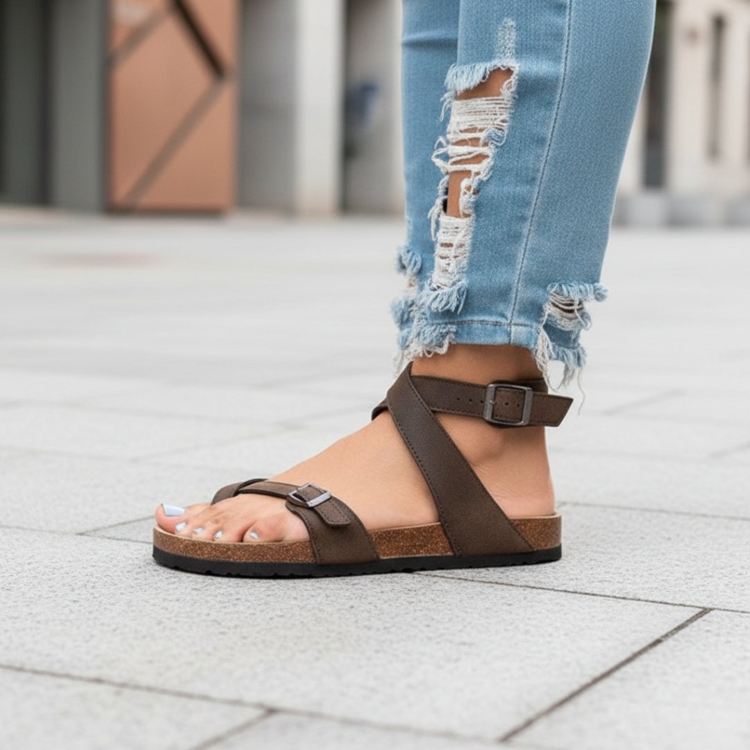 Sandales à semelle intérieure Boucle d'orteil Bride en cuir réglable Femme Été