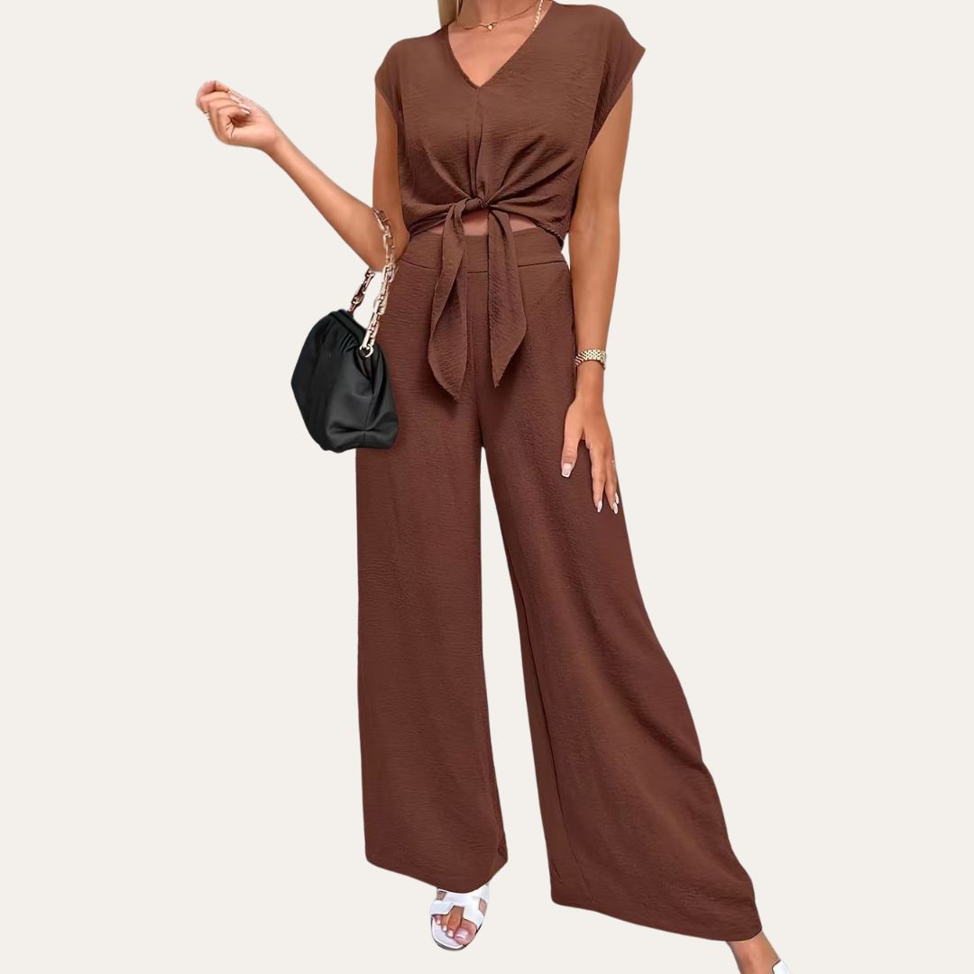 Crinkle Polyester Top Weite Hose Damen | Vestea