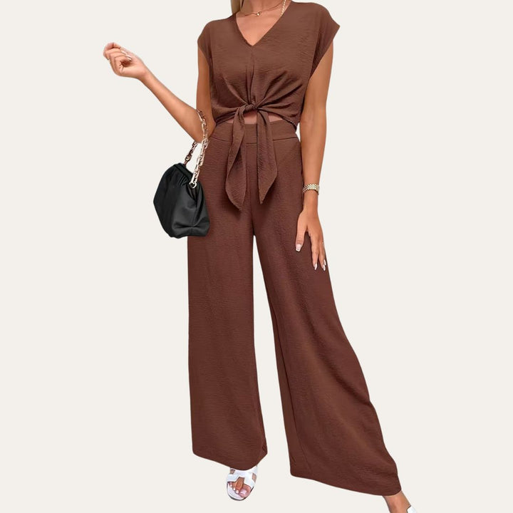 Crinkle Polyester Top Weite Hose Damen | Vestea