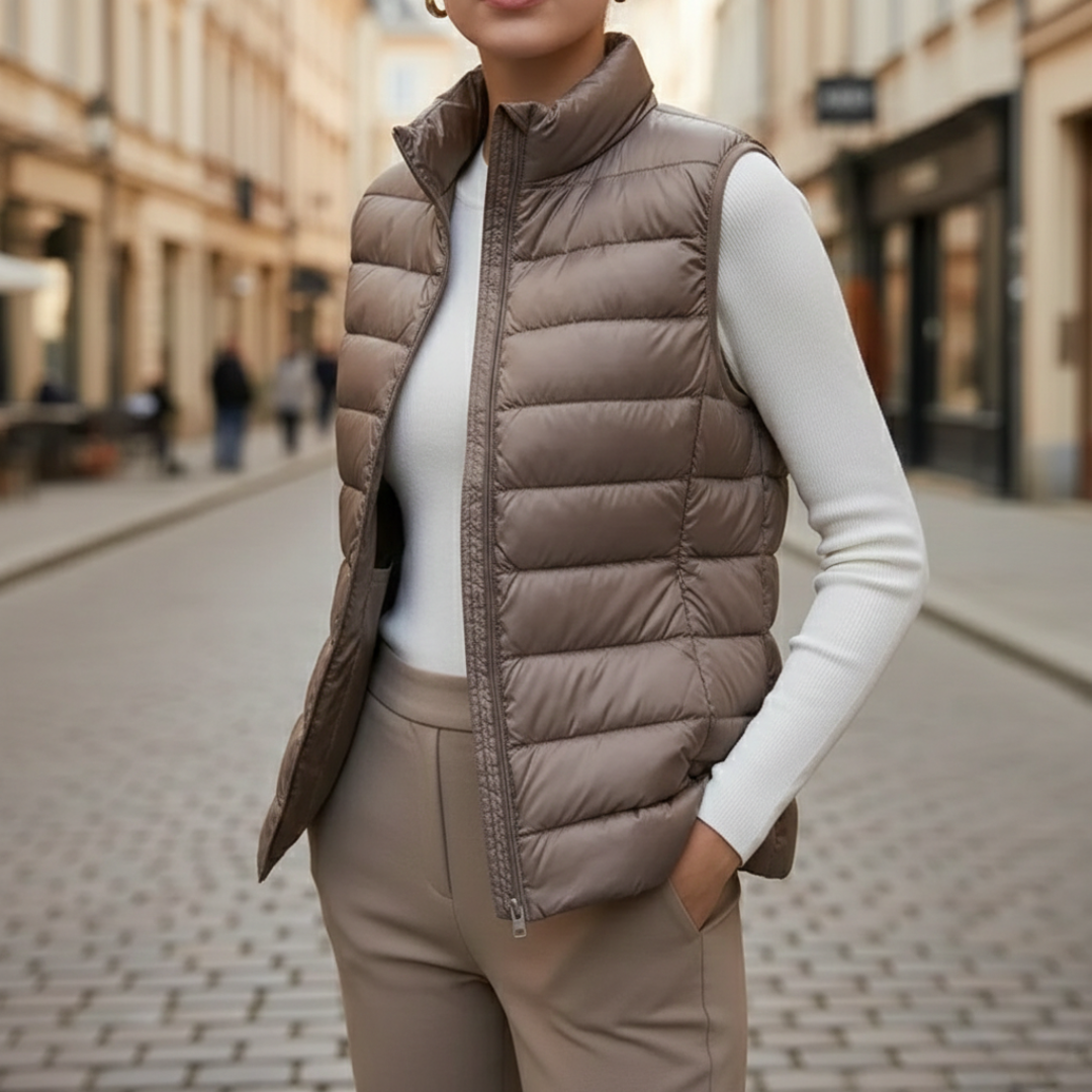 Veste sans manches matelassée ultralégère à fermeture éclair intégrale pour femmes