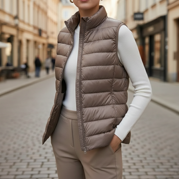 Veste sans manches matelassée ultralégère à fermeture éclair intégrale pour femmes