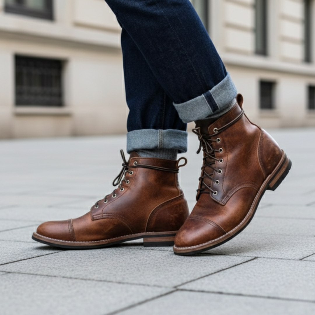 Botas ortopédicas con correa de velcro para tobillo de cuero para hombre