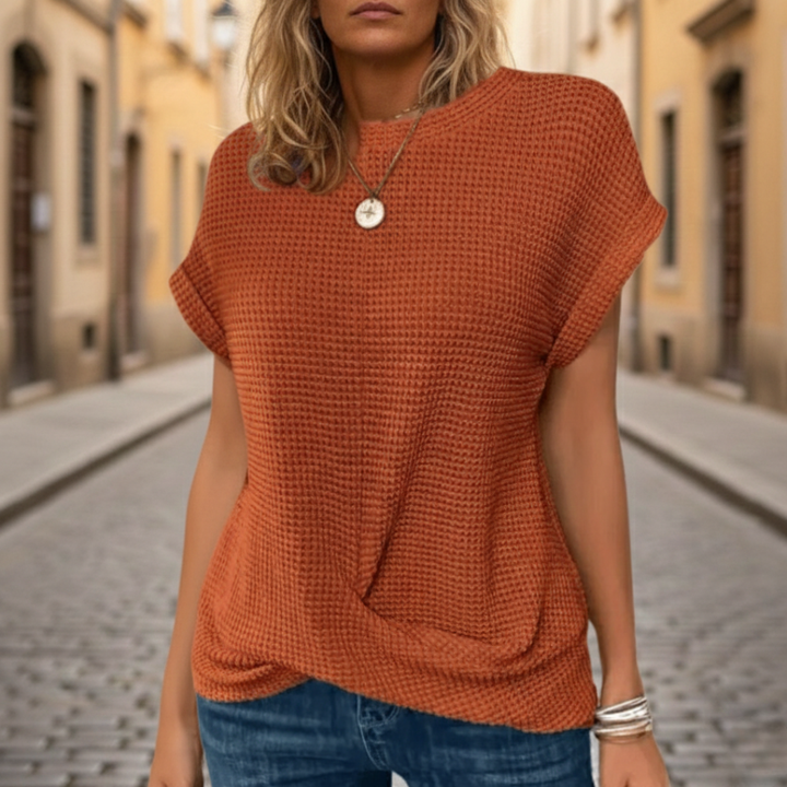 Haut à manches courtes gainant en tricot gaufré pour femmes