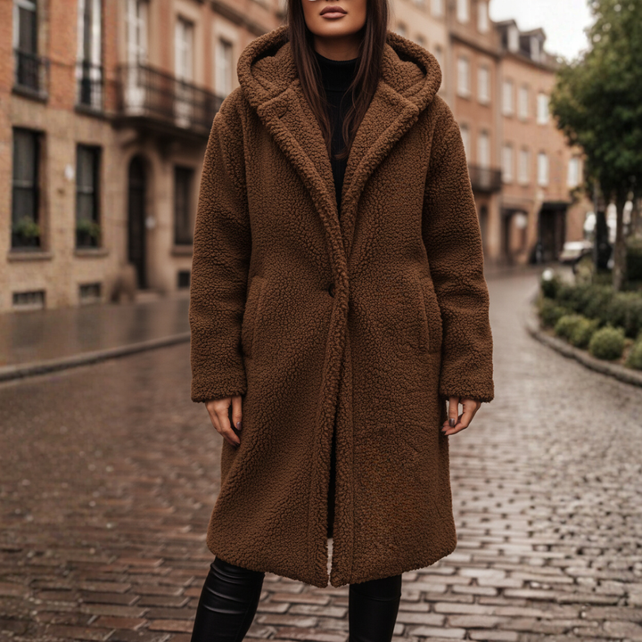 Damen Fleece Mantel Mit Kapuze | Vestea