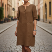 Shift Dress Short Sleeve Linen Look Womens