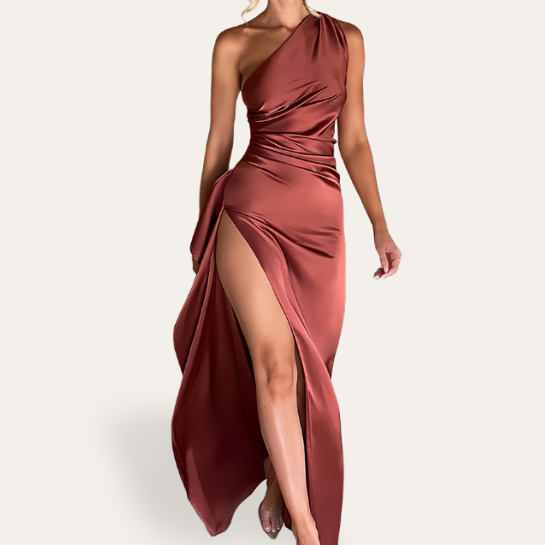 Vestea | Damen Satin-One-Shoulder-Abendkleid mit Schlitz
