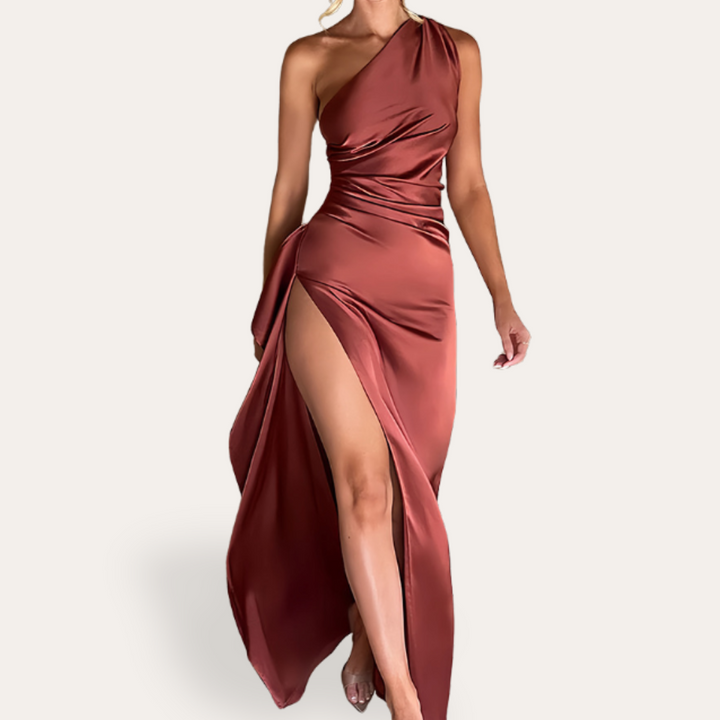 Vestea | Damen Satin-One-Shoulder-Abendkleid mit Schlitz