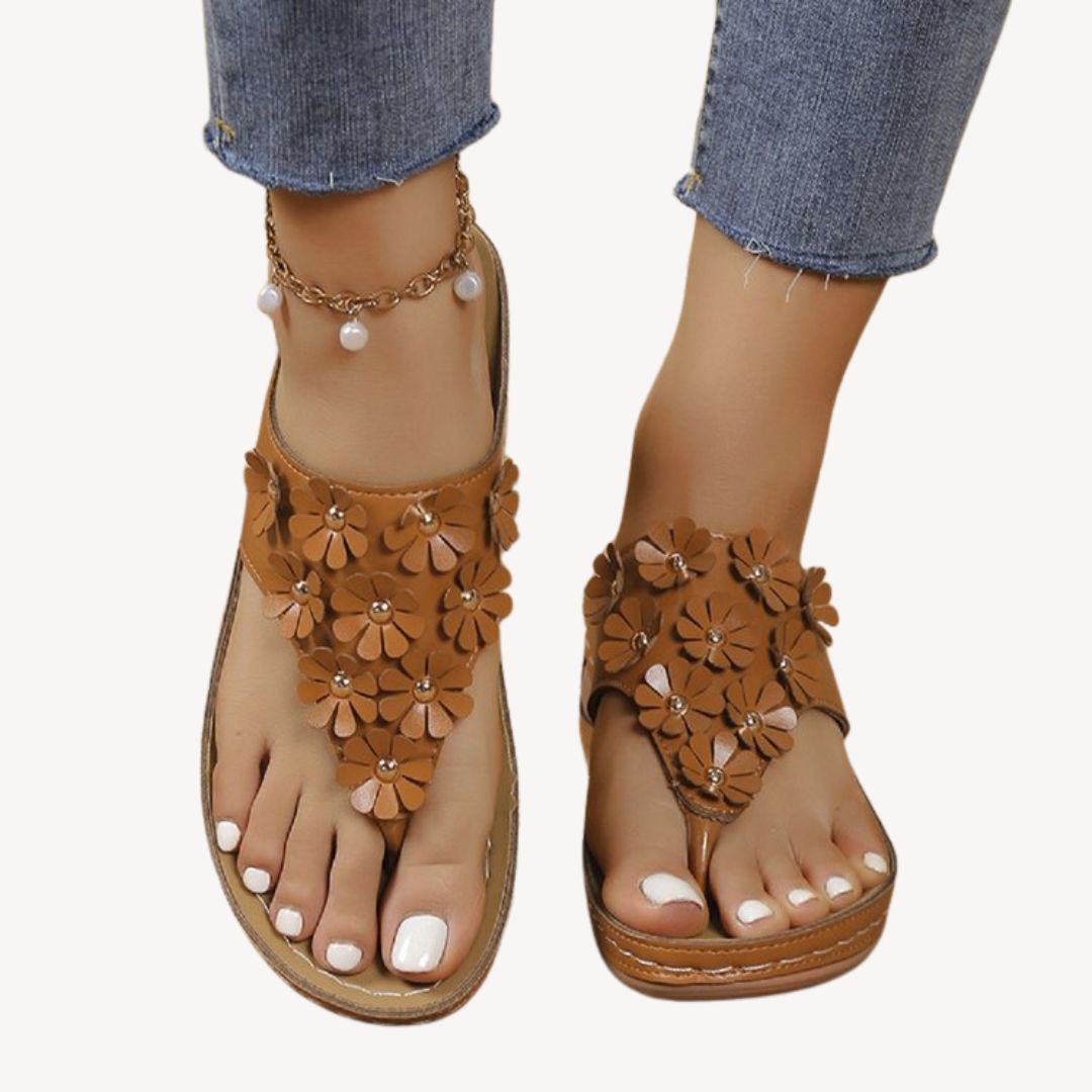 Damen Orthopädische Blumen-Sandalen mit Flacher Sohle | Vestea