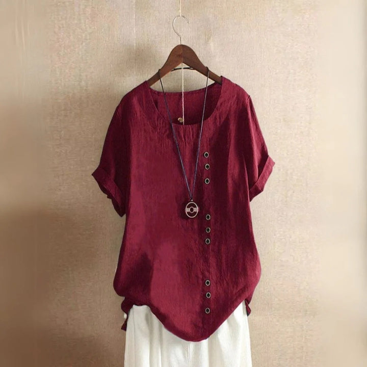 Damen Leinen Baumwolle Kurzarm Bluse | Vestea