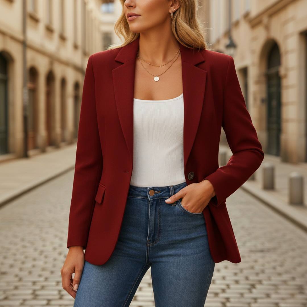 Veste à un bouton pour femme, col cranté, poches à rabat, coupe ajustée