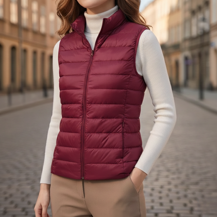Veste sans manches matelassée ultralégère à fermeture éclair intégrale pour femmes