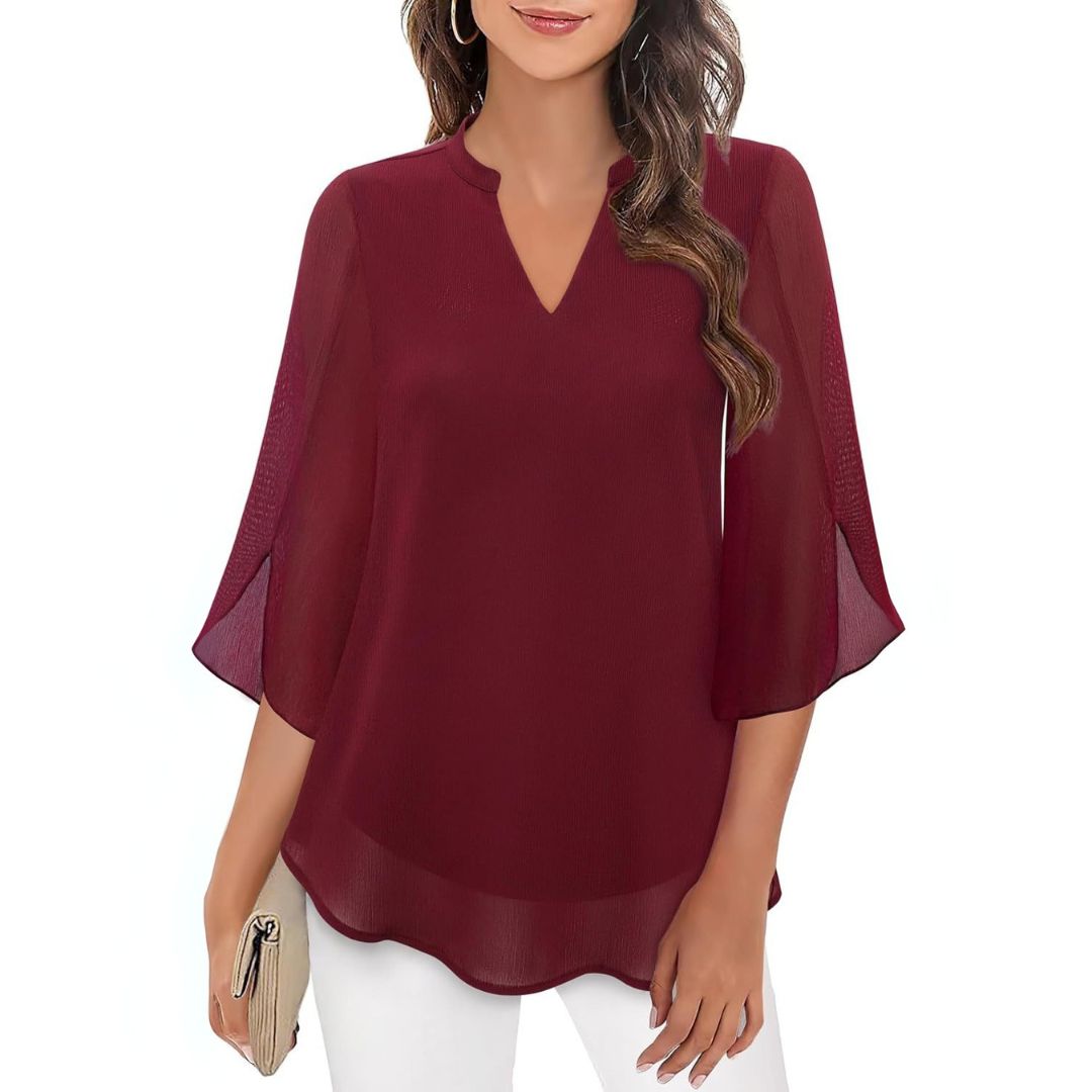 Chiffon V-Ausschnitt Bluse Damen | Vestea