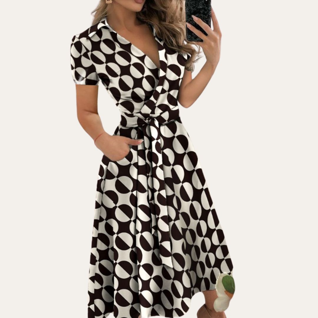 Damen Leinen Wickelkleid Kurzarm | Vestea