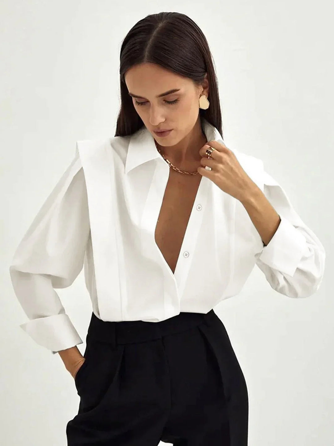Camisa de mujer con cuello cuadrado y botones multicolor