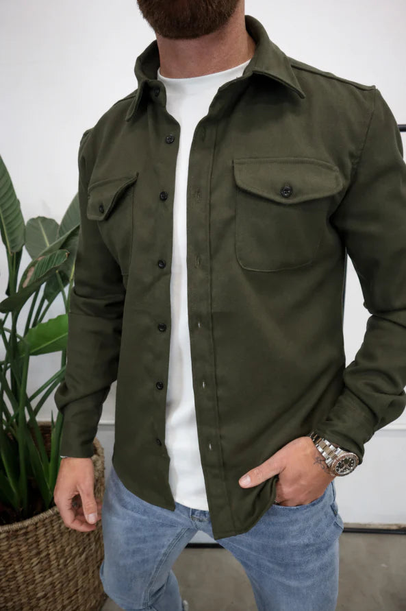 Men's Overshirt Jacket Button-Up Long Sleeve Chest Pocket Regular Fit
