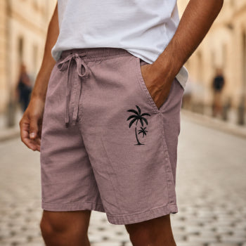Shorts d'été pour hommes avec broderie de palmiers
