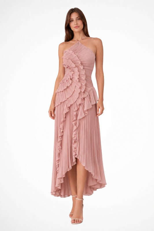 Women's Maxi Dress Ruffle Sleeveless Halter Neck Backless A-Line