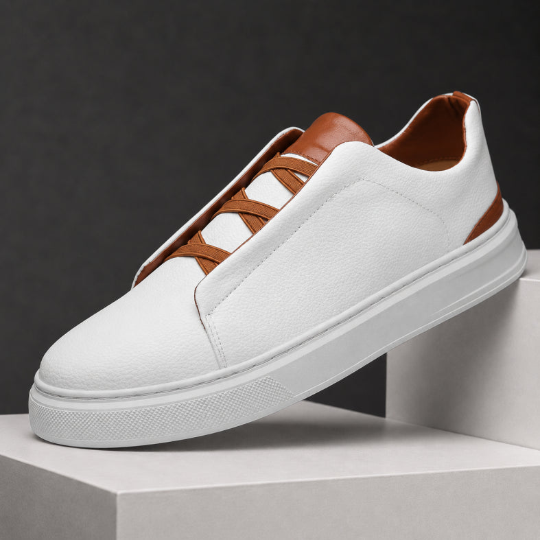 Men's Elastic Strap Leather Sneakers | Classic Fit
