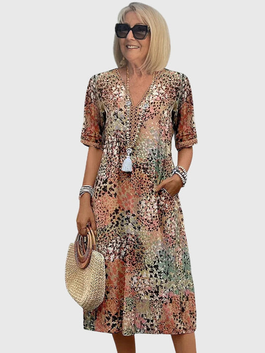 Women's Dress Floral Midi Sleeveless V-Neck