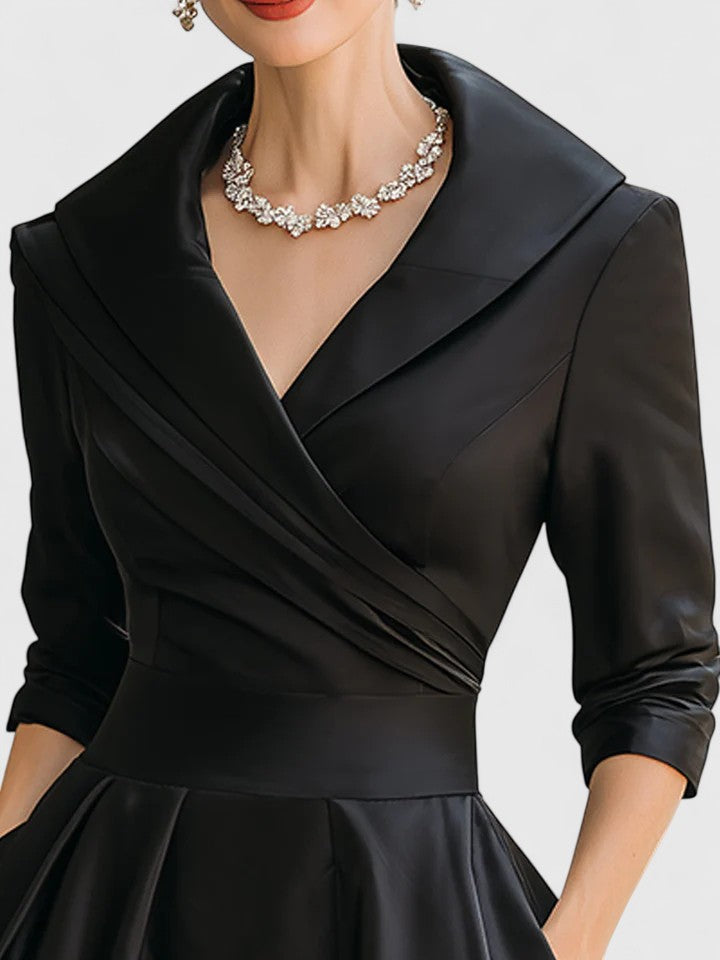 Vestido midi para mujer de terciopelo, cruzado, ajustado, manga larga, escote en V