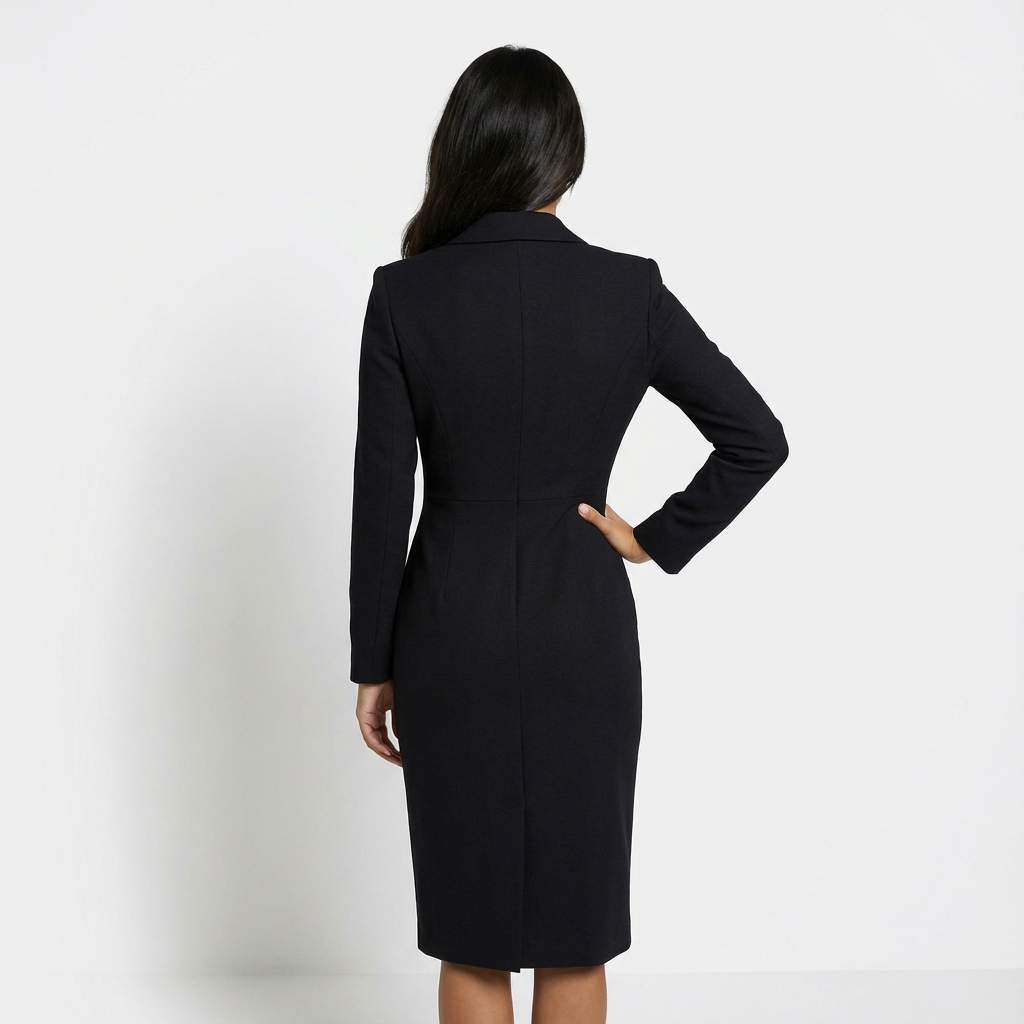 Robe midi femme style blazer à manches longues boutonnée coupe ajustée