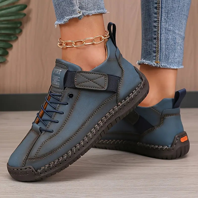 Zapatillas ortopédicas para mujer, sin cordones, ajuste ancho, parte superior de cuero, suela acolchada de EVA, soporte para el arco