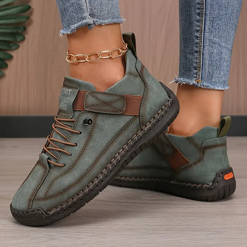 Zapatillas ortopédicas para mujer, sin cordones, ajuste ancho, parte superior de cuero, suela acolchada de EVA, soporte para el arco
