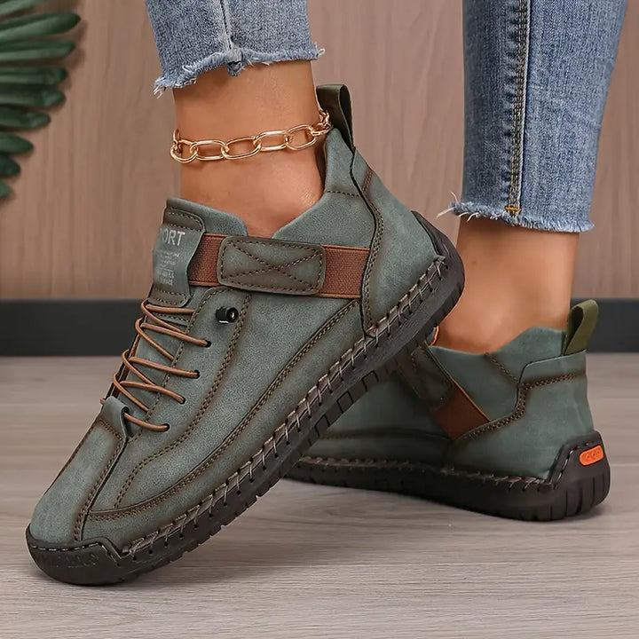 Zapatillas ortopédicas para mujer, sin cordones, ajuste ancho, parte superior de cuero, suela acolchada de EVA, soporte para el arco